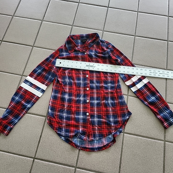 Juniors Small Rue21 Flannel Button-Up Shirt "The Struggle Is Real" Red Blue - Picture 2 of 8